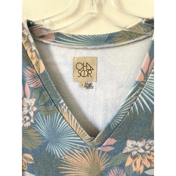 Chasor Floral Beach Terry Cloth V-Neck Mini Dress Blue Green Size Small - Picture 6 of 8